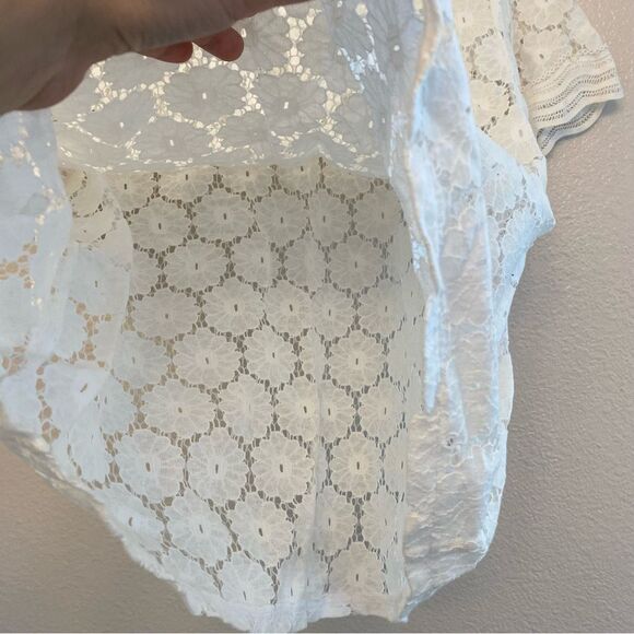 LOFT white lace crochet semi sheer crewneck blouse
top cotton nylon beachy M - Picture 3 of 9